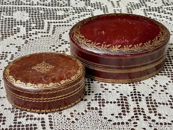 Lovely Old Oval Leather Trinket Boxes