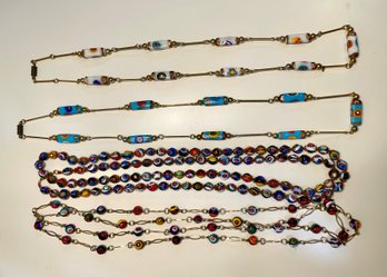 Four Murano Style Glass Beaded Matinee & Rope Length Necklaces