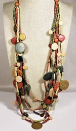 Costume Multi Strand Wood Beaded Necklace