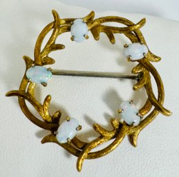 VINTAGE SIGNED KREMENTZ GOLD TONE AND OPAL BROOCH