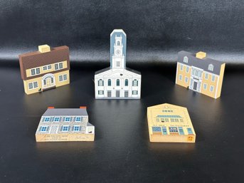 A Collection Of Vintage Hand-Painted Shelf Buildings Of New England Locales