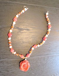 Coral Blossom Beaded Necklace