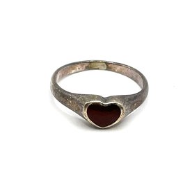Vintage Sterling Silver Burnt Red Stone Agate Ring, Size 7.5