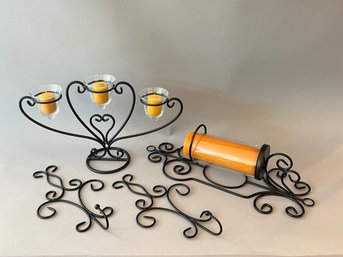 Metal Candle Holder, Wall Hook, And Centerpiece