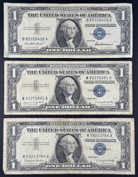 3 $1 Silver Certificates 1957, 1957-A, 1957-B