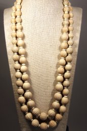 Double Strand Vintage Plastic Beaded Necklace Off-white 24'