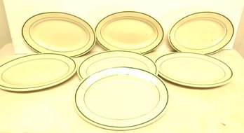 7 Buffalo China Oval Plates With Green Stripes