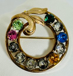 VINTAGE SIGNED VAN DELL 12K GOLD-FILLED RHINESTONE BROOCH