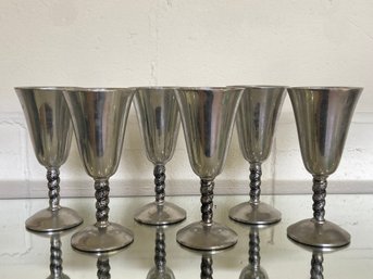 Set Of 6 Raimond Italy Pewter Wine Goblets Decorative Stem 7in