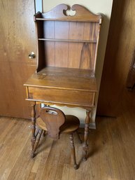 Antique Small Brown Writing Desk W/ Storage