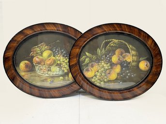 A Pair Of Still Life Prints - In Gorgeous Antique Burl Wood Frames