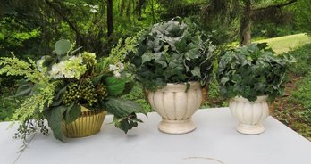 Trio Of Artificial Floral Arrangements In Urns