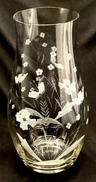 Exquisite Romania Glass Rag 7 Lead Crystal Vase With Frosted Floral And Wheat Design