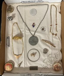 Different Collection Of Jewelry - Necklaces, Rings, Pins, Mini Jewelry Box, Trim Trio, Angle Pendant. MIO/A3