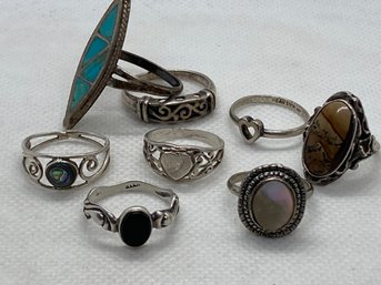 Grouping Of 8 Vintage Estate STERLING SILVER Rings