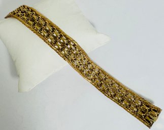 VINTAGE SIGNED RHYTHM WIDE 12K GOLD-FILLED BRACELET