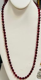 VINTAGE LONG 30' RED GLASS BEAD NECKLACE