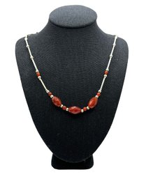 Vintage Sterling Silver Amber Color Beaded Necklace