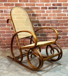 Antique Thonet Bent Wood & Cane Rocking Chair