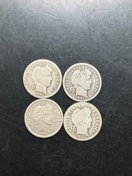 4 Barber Silver Dimes 1900, 1901-O, 1902, 1903