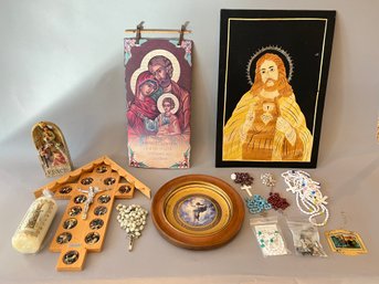 Lot Of Religious Items Including Collector Plate And Artwork