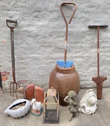 Garden Tools, Ornaments, Lantern & Large Urn