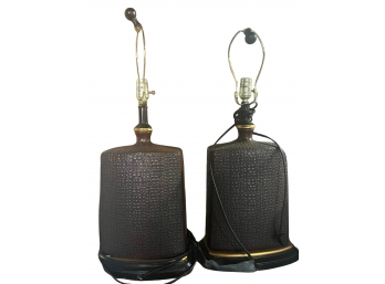 Pair Of Vintage Brown Pebble Finish Ceramic Bottle Lamps