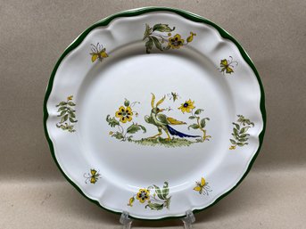 Vintage Varages Plate Made In France Dinner Plate Bird Green Trim. Measured 10 3/4'. Flawless.