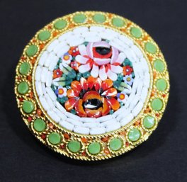 Vintage Italian Micro Mosaic Brooch W Flowers