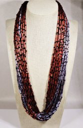 Multi Strand Light Wood Beaded Necklace Purple & Burgundy