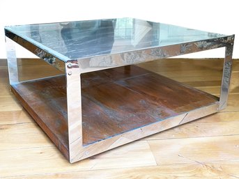 A Sleek Vintage Chrome, Teak And Glass Coffee Table - 1970's High Design