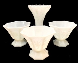 Four Vintage Harvest Grape Milk Glass Pieces By Anchor Hocking.