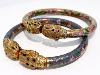 A Pair Of Cloisonne Dragon Head Bangles