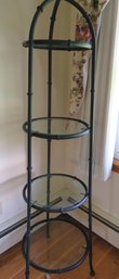 4 Tier Dark Green Metal Glass Top Shelf Stand