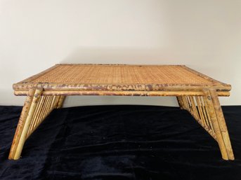 Vintage Mid Century Folding Bamboo Rattan Wicker Lap Tray 1 Of 2