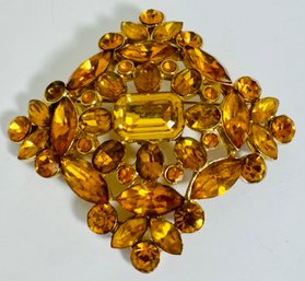 SIGNED CORO LARGE YELLOW RHINESTONE BROOCH