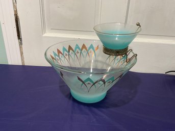 Vintage-MCM- Atomic Chip And Dip  Bowl Set With Holder