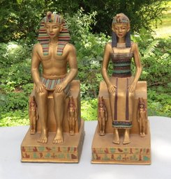 A Pair Of Seated Statues Of King Tutankhamun And Wife Ankhesenamun