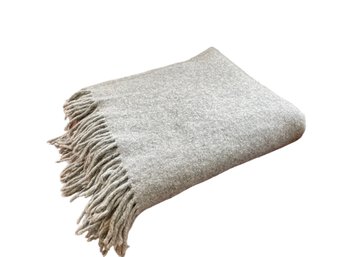 Ralph Lauren, Made In France, Light Grey Wool Blanket With Fringe