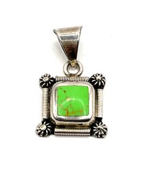 Beautiful Mexican Sterling Silver Moss Green Agate Stone Pendant