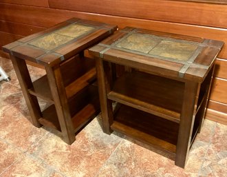 Pair Of Side Tables With Rustic Charm