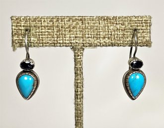 Sterling Silver Turquoise And Garnet Pierced Earrings