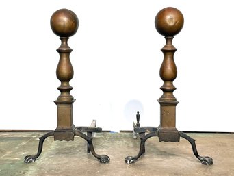 A Pair Of Magnificent Antique Bronze And Cast Iron Andirons