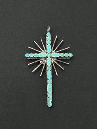 Wonderful Inlaid Turquoise & Sterling Silver Cross