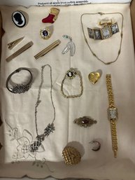 Mostly Gold & Silver Tone Collection Of Jewelry Lot - Necklaces, Bracelet, Watch, Photo Frames & More. MIO-/A3