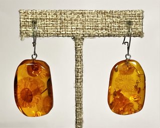 Genuine Amber Sterling Silver Pierced Earrings