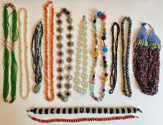 12 Necklaces, Many Beaded, Some Vintage