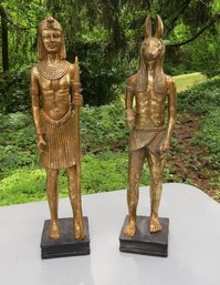 Two Standing Royal Egyptian Figures - One Of Anubis, God Of The Underworld And A Warrior/guard