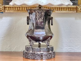 Antique Ornate Silver Plate Urn Table Lamp