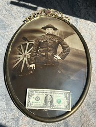 Very Fine Antique WORLD WAR 1 PHOTOGRAPH IN ORIGINAL CONVEX FRAME- Army Officer In Uniform